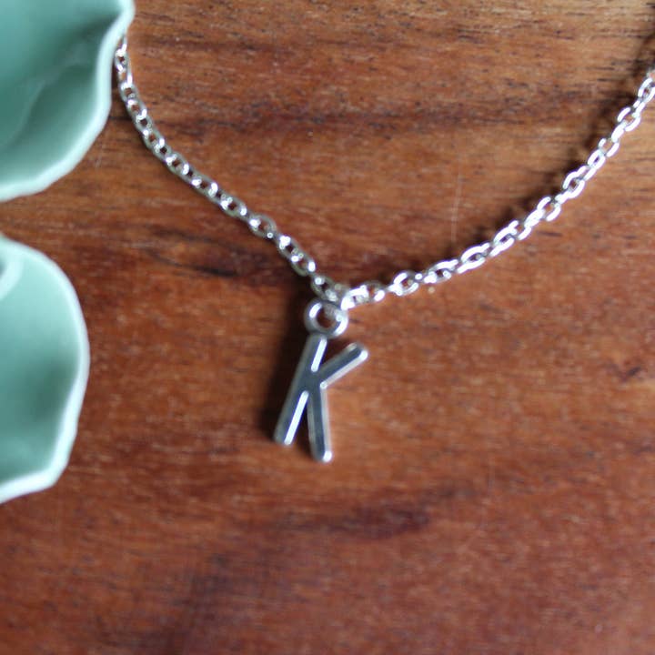 Style by Kenz - Wholesale Pendant/Charm Necklace - Silver Initial Necklace, Silver Letter Necklace2