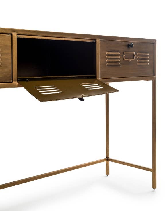 McGowan & Rutherford Ltd – wholesale Console table – Brushed Antique Gold Metal 3 Drawer Console Table1