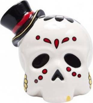 Square Deal Recordings & Supplies - Wholesale Money/Piggy Bank - Money Bank - Sourpuss  - Ceramic Sugar Skull With Top Hat 5"8