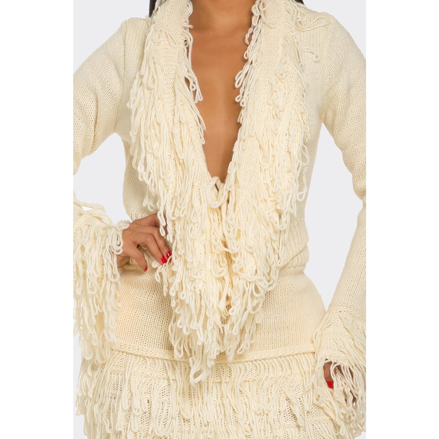 DORCAS - Wholesale Top & Skirt Set - Women's - Fringe Sweater Skirt Set15