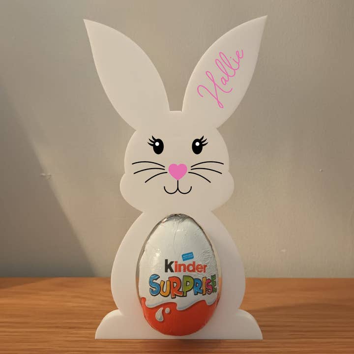 Easter Bunny Kinder Egg Holder Front View for wholesale by Acrylico