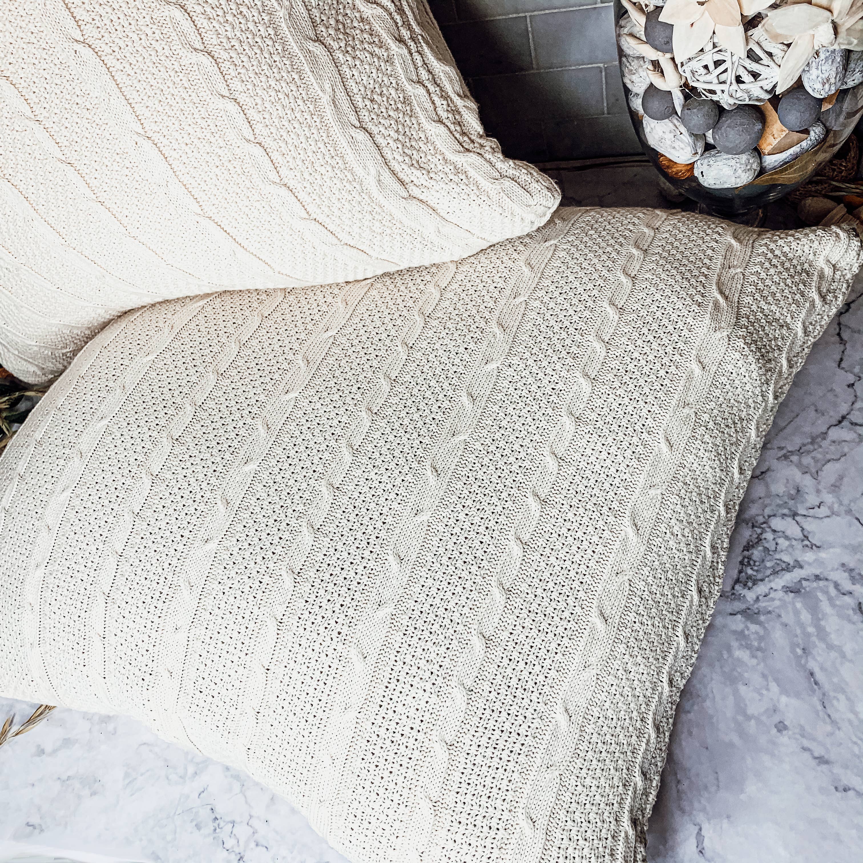 Gia Roma - Venta al por mayor Mantas de sofá - Manta vegana de algodón neutro, tipo suéter color marfil23