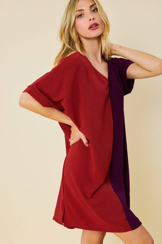 Peace Love Line - Vendita all'ingrosso Vestito - Donna - MINI ABITO CON SCOLLO A V COLOR BLOCK12