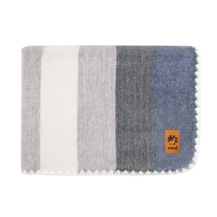 Alpakitas – wholesale Prydnadsfilt – Mysig pläd Alpacka Ull Queen Size (Grå & Blå)
