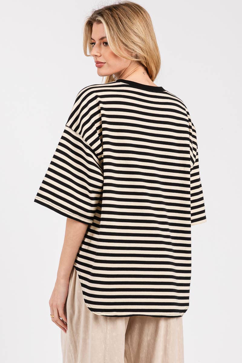 Sewn and Seen - Wholesale Tunic - Women's - STRIPED OVERSIZED SHORT SLEEVE TOP 31