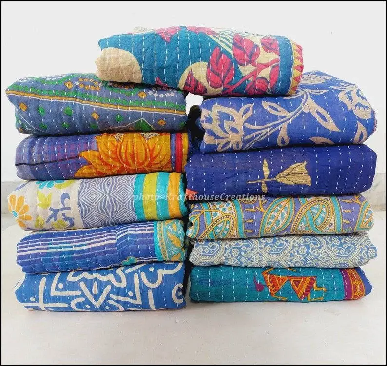 Bhawana Handicrafts - Wholesale Quilt - 5 Piece Lot, Indian Sari Quilt Handmade Throw Blanket Antiqu8
