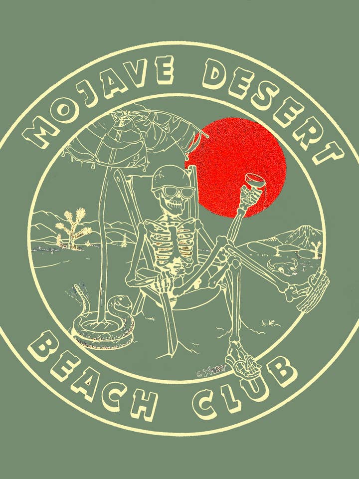 Sunset Desert Gear - Wholesale Screen Printed T-Shirt - Unisex - Mojave Desert Beach Club T Shirt Vintage Design