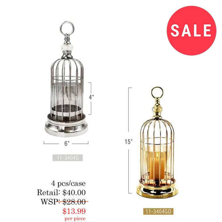 Suporte para Vela de Metal com Gaiola de Pássaro de 38 cm por atacado de Galore Home