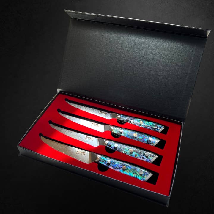 Senken Knives - Vendita all'ingrosso Set di coltelli - Set di coltelli da bistecca Damasco con manico in conchiglia di abalone, set di 45