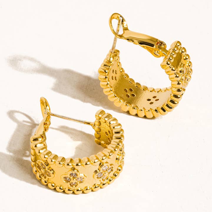 Yellow Ismaël 18K Gold Vintage Floral Hoop Earring for wholesale on Faire2