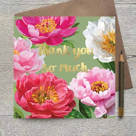 PN 07 - Gold Foiled Peony Thank you Greeting Card for wholesale by Sarah Kelleher