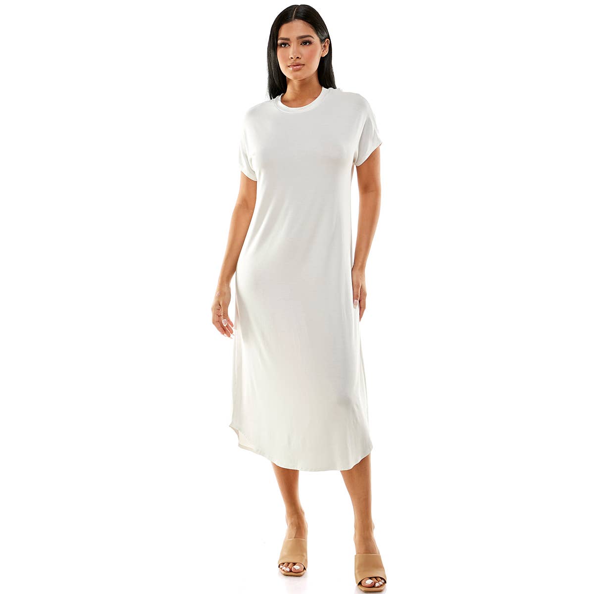 Azules Clothing - Wholesale Dress - Women's - ADM-8252RS Loose fit Crew Neck Hem Midi Dress45