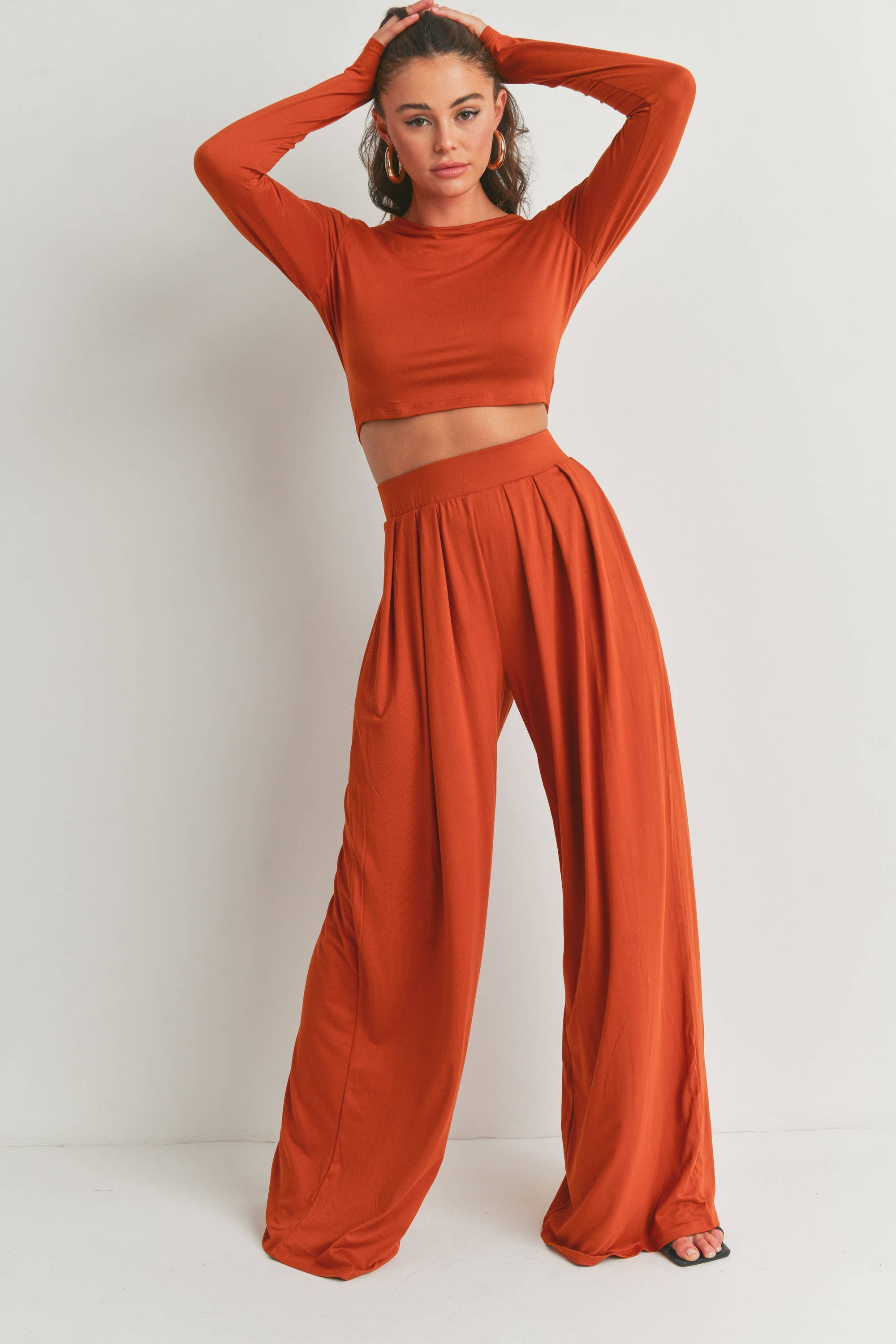 Peace Love Line - Wholesale Top & Pant Set (NOT Loungewear) - Women's - SLI3880 - LONG SLEEVES CROP TOP AND PANTS SET19