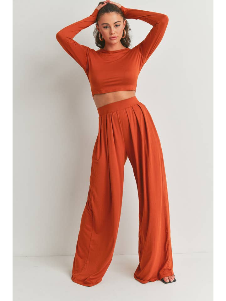 Peace Love Line - Wholesale Top & Pant Set (NOT Loungewear) - Women's - SLI3880 - LONG SLEEVES CROP TOP AND PANTS SET19