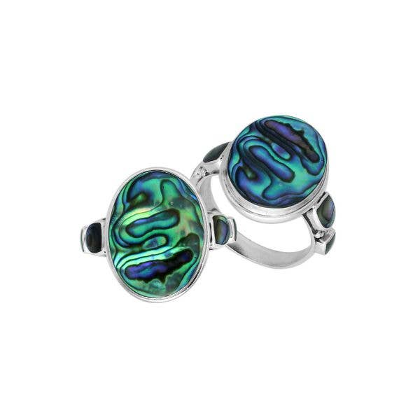 AR-1088-AB Sterling Silver Oval Abalone Shell Ring with Side Inlays – Wholesale Artisan Jewelry for wholesale by Bali Designs