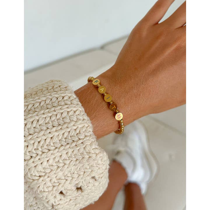 Elevated Faith - Wholesale Beaded Bracelet - Gold Faith Letter Bracelet3