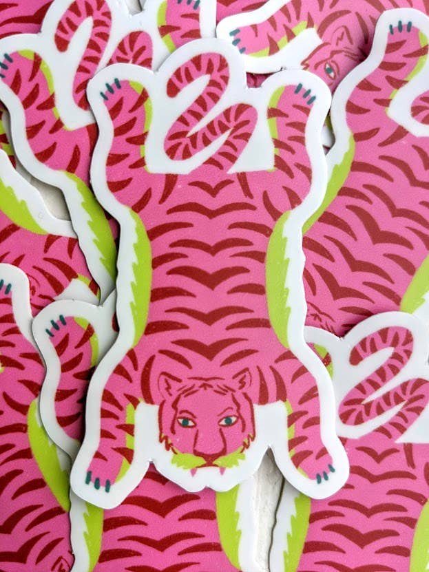 Tiger Rug Sticker - 3" Vinyl Sticker by Annie Ohlala for wholesale by Annie Ohlala