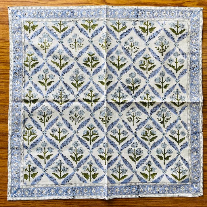 Fabricrush - Wholesale Dinner & Cloth Napkin - Light Steel Blue Printed Cotton Bordered Napkin Home Party1