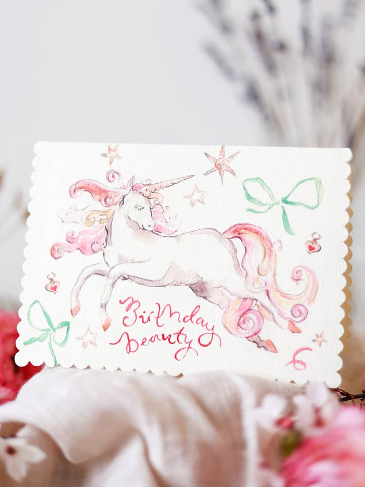 Birthday beauty - scalloped edge card for wholesale by Sophie Amelia Creates