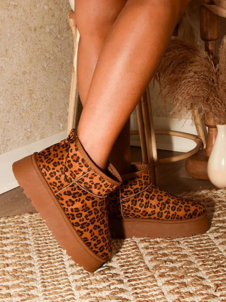 Bottines à plateforme léopard en fourrure thermique WILD DIVA pour la vente par Queenado