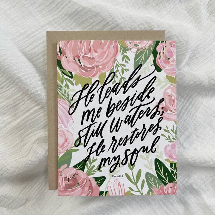 Prairie Letter Shop - Wholesale Rouwkaart - Psalm 23-kaart - Christelijke Schriftuurkunst met bloemen1