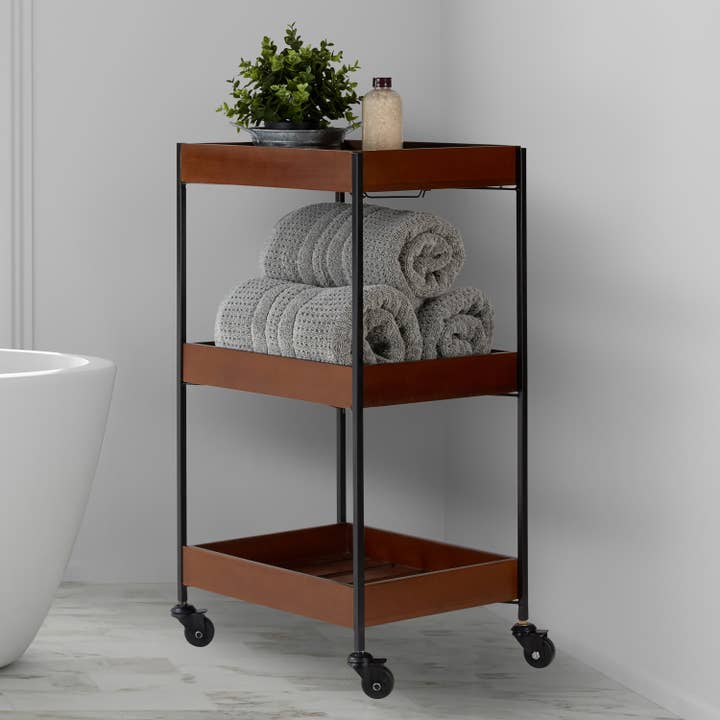 Chariot de rangement en bois et métal Willamina 30,5 po H pour la vente par River of Goods