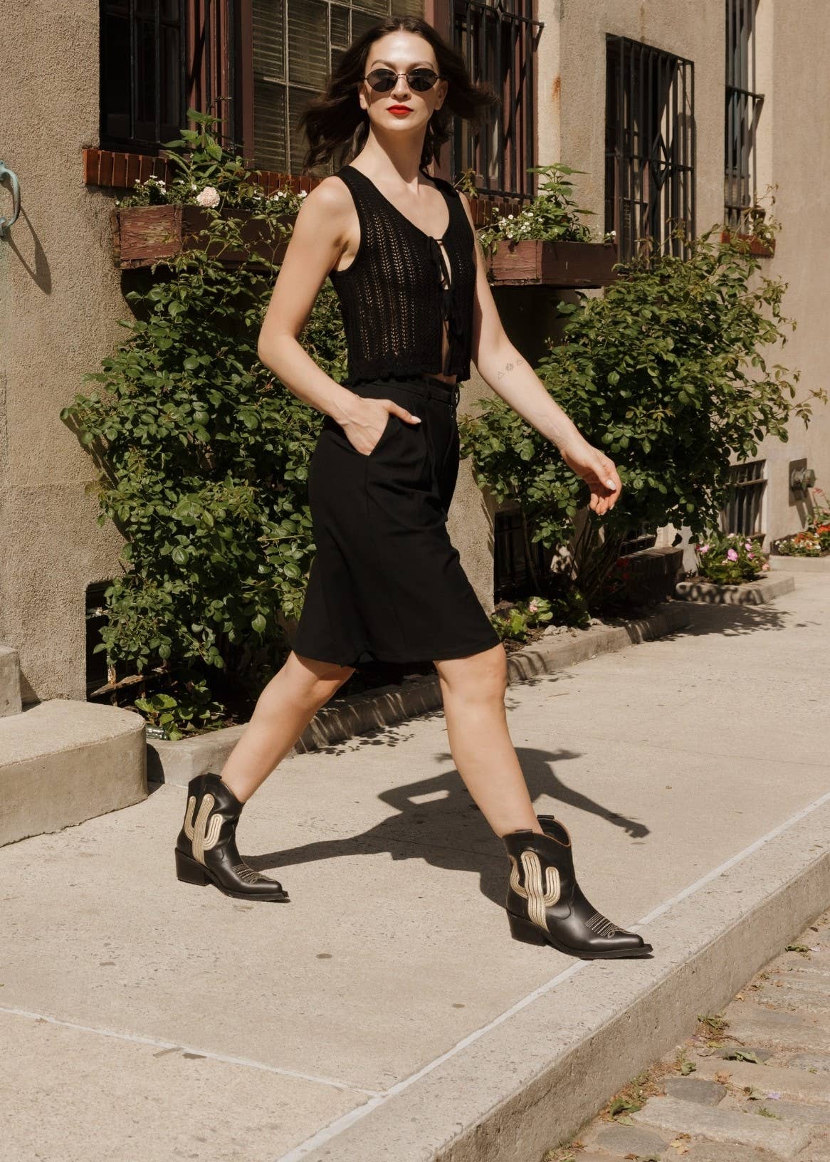 Schwarz Oasis Western Cowboy Damenstiefeletten aus schwarzem Leder für den Großhandel auf Faire1