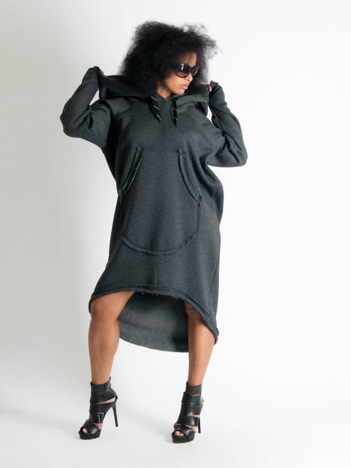 Hooded Dress Ribbed Edge MELINDA for wholesale by EUG fashion