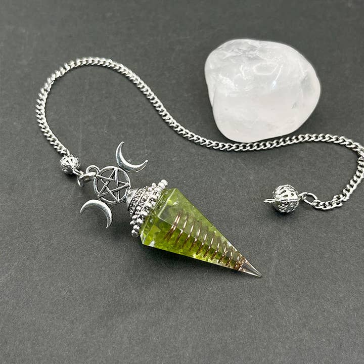 Colored Stone Olive Crystal Hexagon Cone Spirit Pendulum for wholesale by GemMeet