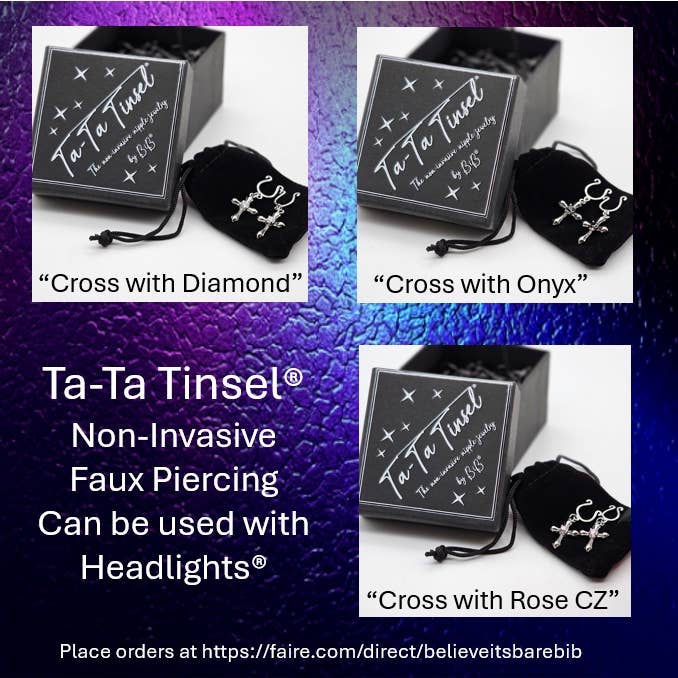 Ta-Ta Tinsel® Cross with Onyx Nipple Ring Gift Set for wholesale by Believe It's Bare ® "BiB"®