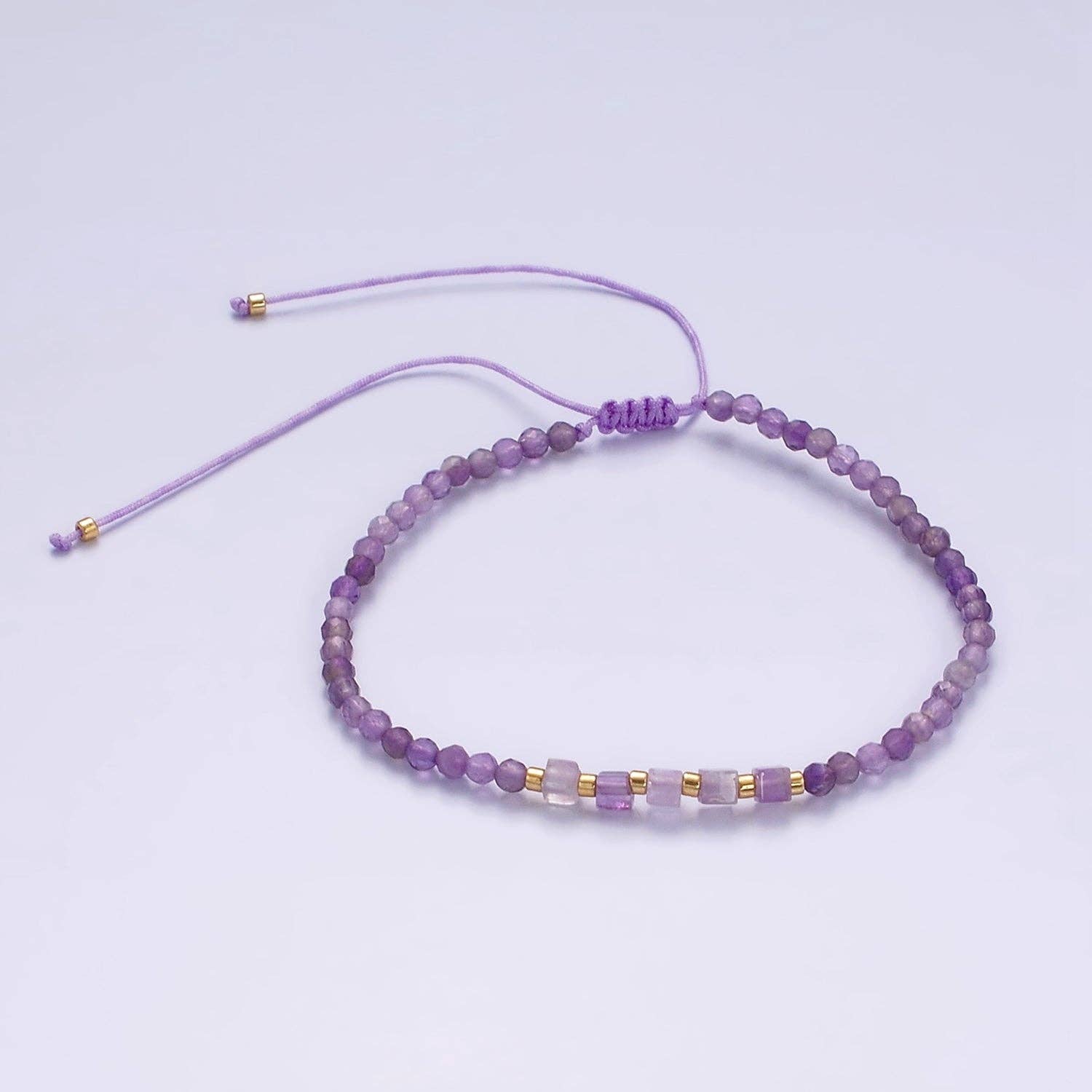 Aim Eternal - Wholesale Beaded Bracelet - 14K Gold Filled Amethyst Multifaceted Purple Rope Adjustable Friendship Bracelet | WA-2007 ~ WA-20096