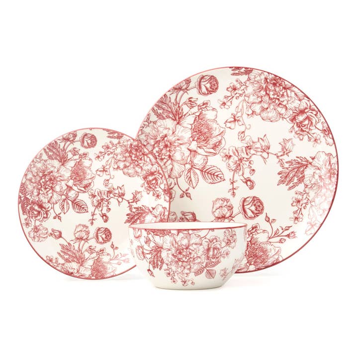 Ensemble de vaisselle en porcelaine Banbury Crimson 12 pièces, service pour 4 pour la vente par Godinger