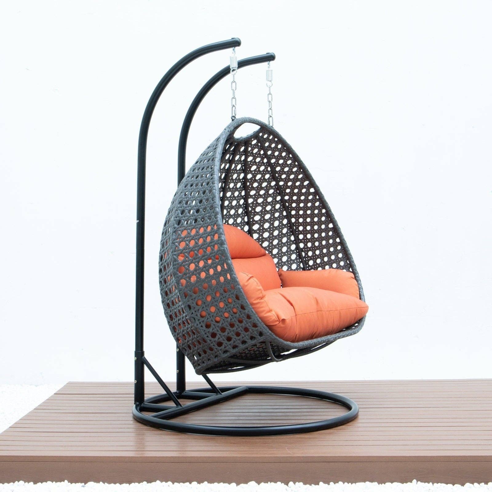 LeisureMod - Wholesale Egg Chair - Modern Charcoal Wicker Hanging Double Seater Egg Swing Chair92