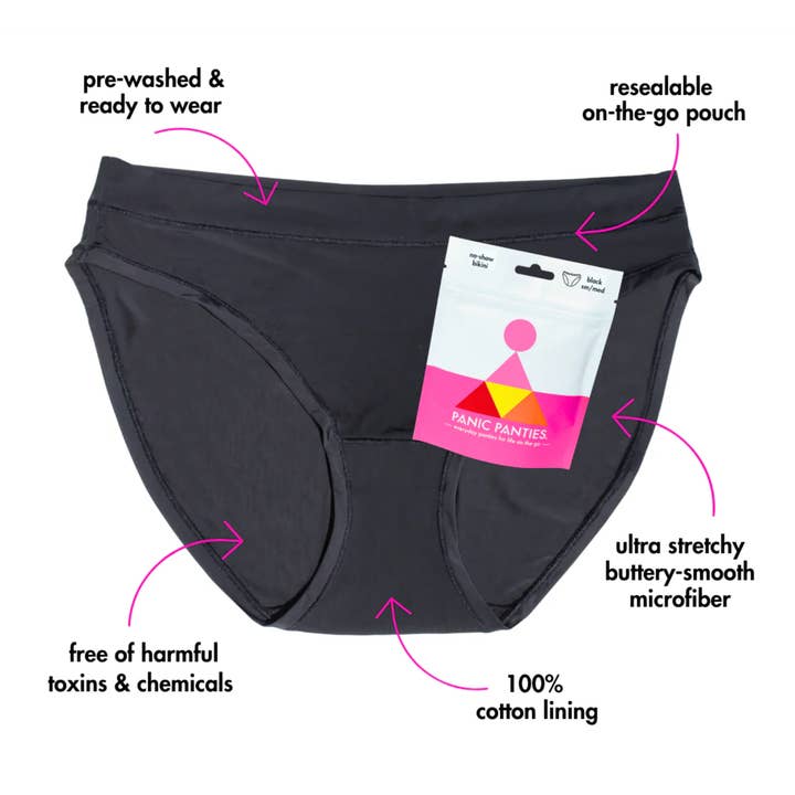 Black No-Show Bikini - Panic Panties On-the-Go Underwear for wholesale on Faire5