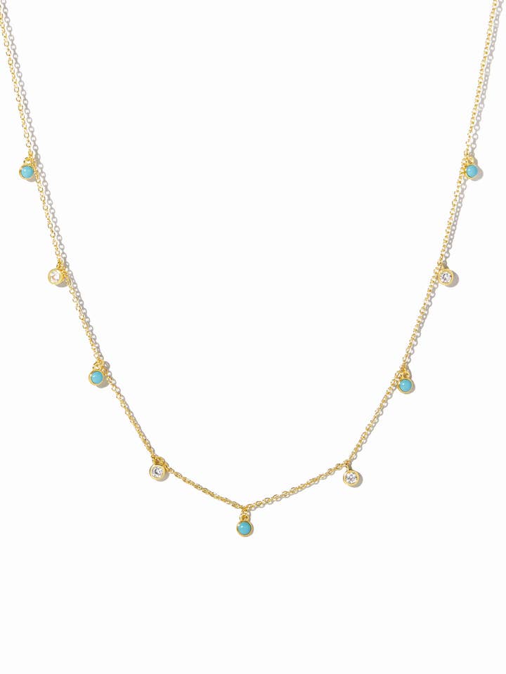 Turkos & CZ dinglande Charm halsband för wholesale av Sami Jewels