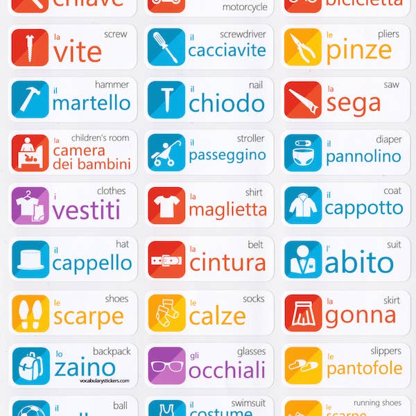 VocabularyStickers.com - Wholesale Sticker - 🇮🇹 Italian Language Learning Stickers2