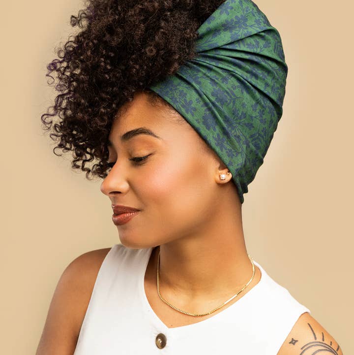 The Curly Pineapples - Wholesale Sleep Cap / Bonnet - Women's - Forrest Green Floral Headband0