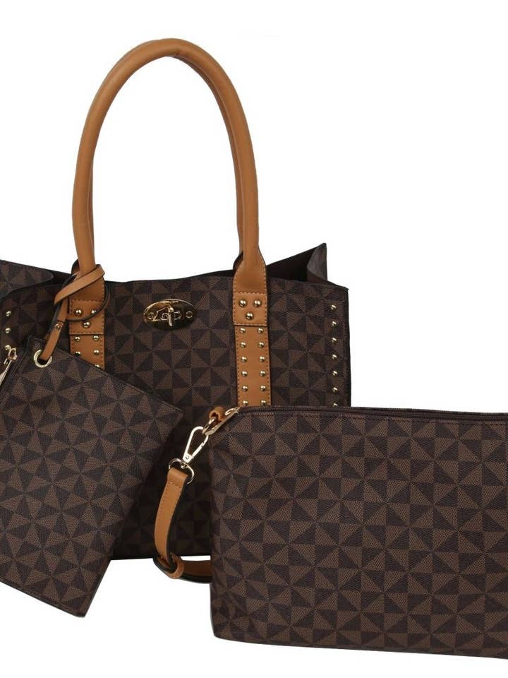 3 Pc. Brown/Tan Purse for wholesale by Wear N. E. Wear Jewelry & Gift Co, LLC