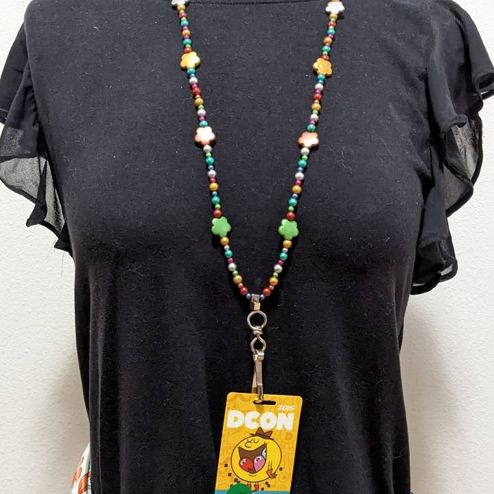 Fiona Accessories - Wholesale Lanyard - Women's - Beaded Badge Holder Lanyard for Keys ID Badge (RWB)