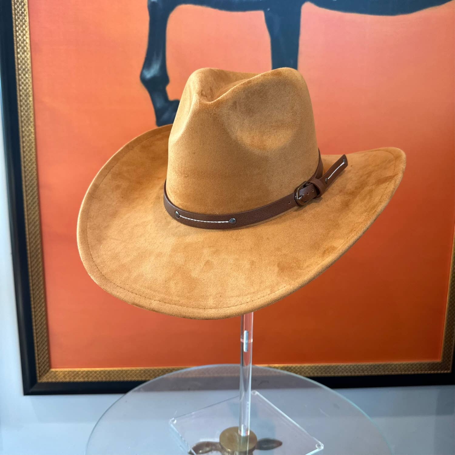 Bella Betty - Vente Chapeau de cowboy – femme - Chapeau de cowboy en daim végétalien à bord rigide avec ceinture en cuir19