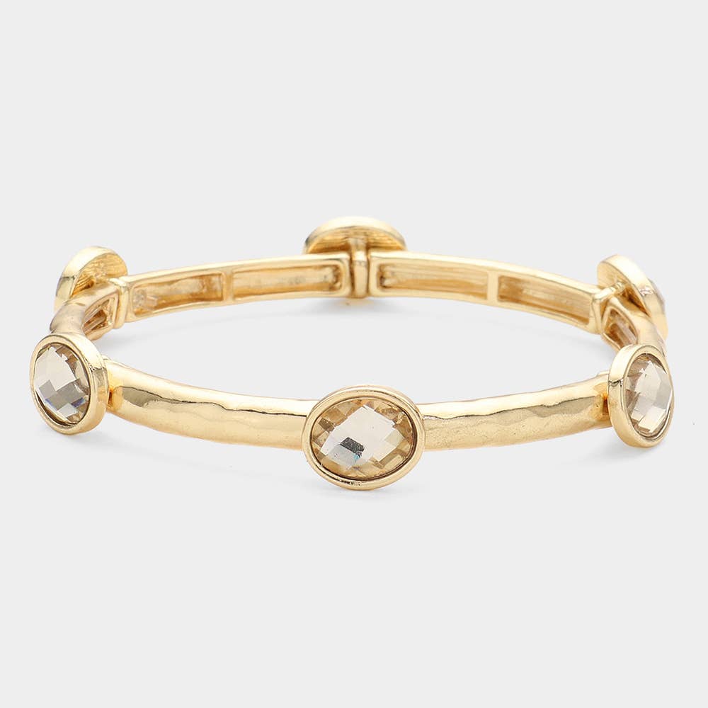Sensibling Corp. - Wholesale Bangle Bracelet - Oval Stone Cluster Pointed Stretch Bracelet
5