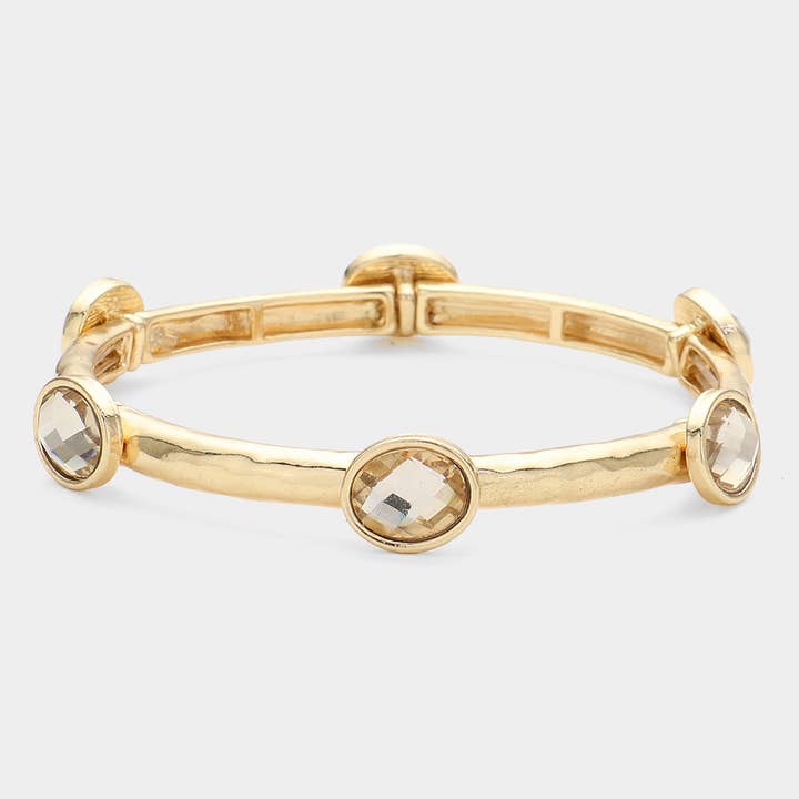 Sensibling Corp. - Wholesale Bangle Bracelet - Oval Stone Cluster Pointed Stretch Bracelet
5