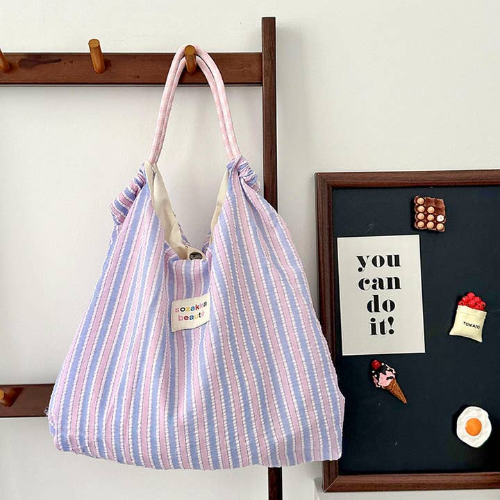 ACCITY - Wholesale Shoulder Bag - Women's - STRIPED LIGHTWEIGHT LARGE CAPACITY CANVAS BAG_CWAB3094