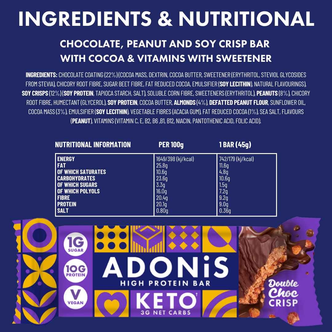 Adonis Foods Europe GmbH - Wholesale Snack Bar - High Protein Double Chocolate Crisp Keto Bars (16 x 45g)5
