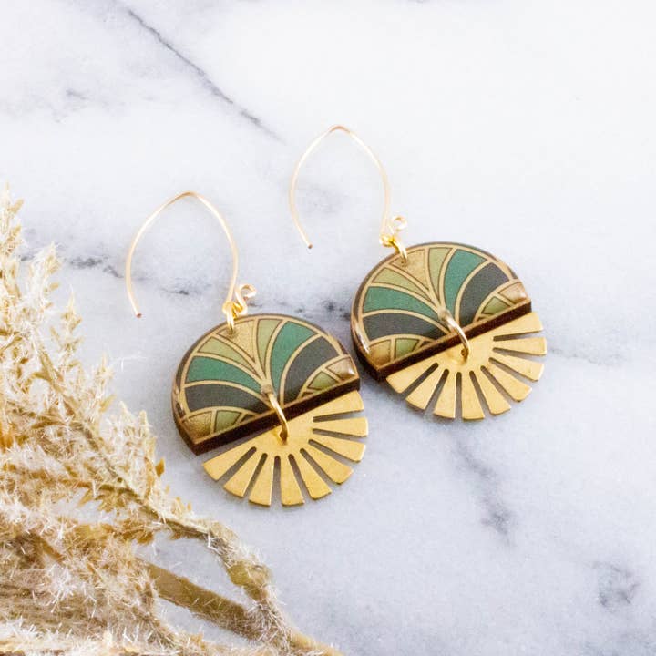 No Man's Land - Wholesale Dangle Earrings - Art Deco Stacked Sunburst Earrings