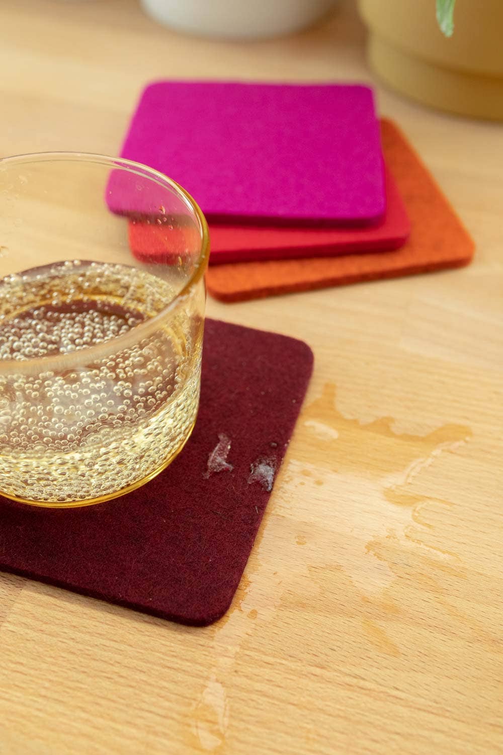 Bierfilzl Merino Wool Felt Square Coaster 4 Pack Bordeaux for wholesale on Faire3