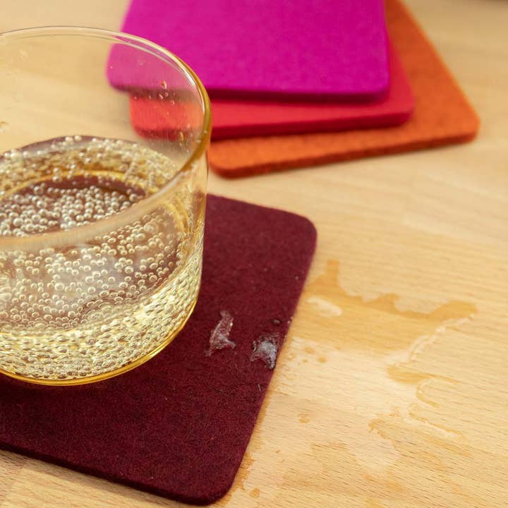Bierfilzl Merino Wool Felt Square Coaster 4 Pack Bordeaux for wholesale on Faire3