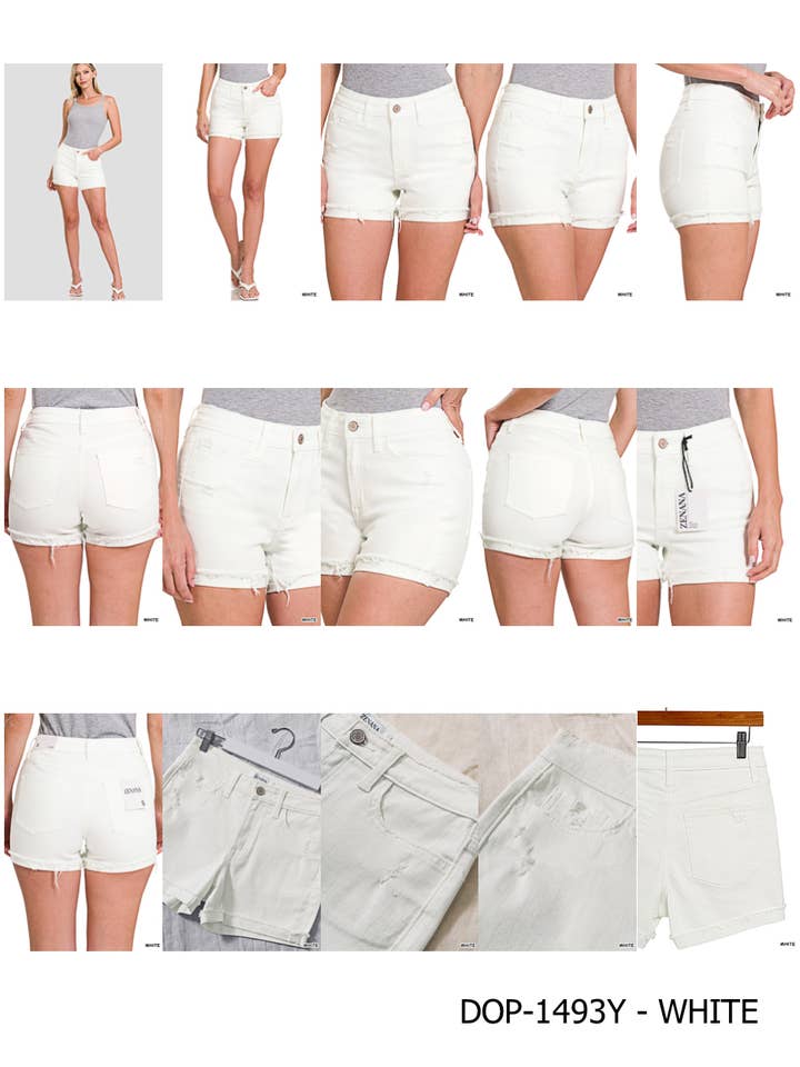 .SI-24182 Cuffed Raw Hem White Denim Shorts for wholesale on Faire16