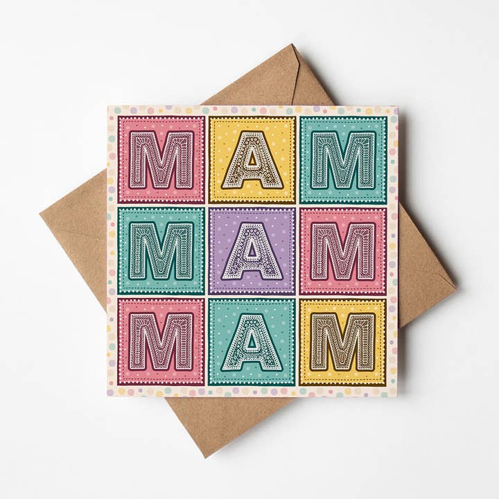 Multi-coloured MAM Mother’s Day Card for wholesale by Jess A Little Creative