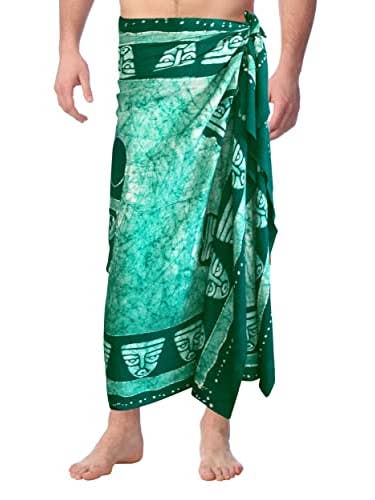 Men's Pareo Sarong Bath Hawaiian Wraps Tribal Green P03512 for wholesale on Faire